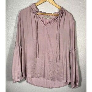 LOFT Pink Blouse with Ruffle Neckline